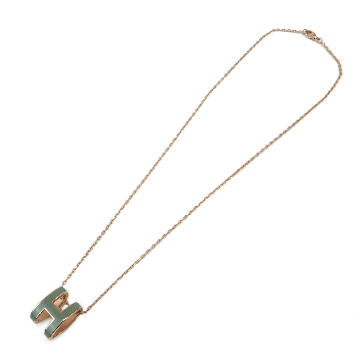 Hermes Pop H Pendant Chain Metal And Enamel Pink Rose_Gold Necklace Jewelry (Pre-Owned)