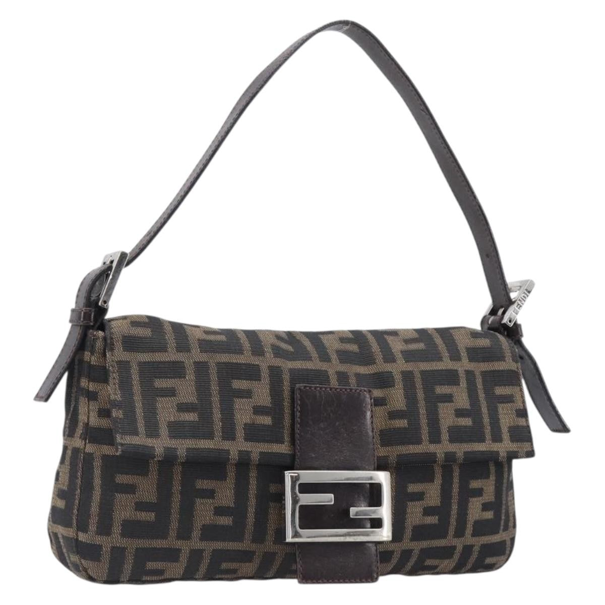 Fendi Mamma Baguette Zucca Jacquard Velvet Brown Canvas Shoulder Bag Bag (Pre-Owned)