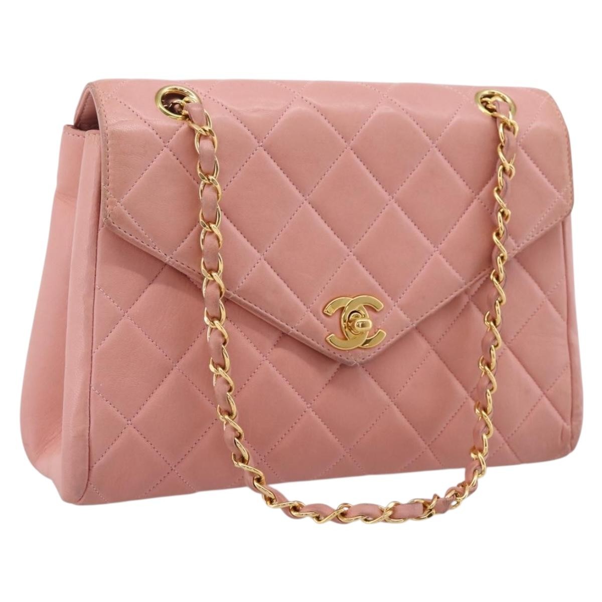 Chanel Vintage Envelope Flap Matelassé Lambskin Pink Leather Shoulder Bag Bag (Pre-Owned)