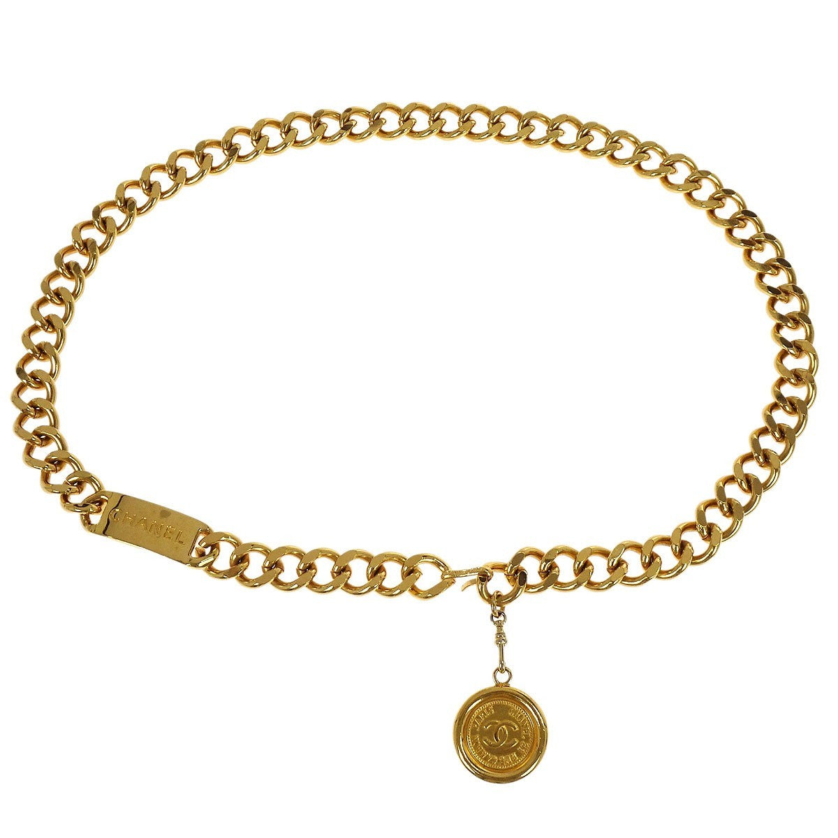 Chanel Vintage Medallion Chain Belt Metal Gold Gold_Plated Belts Accessory (Pre-Owned)