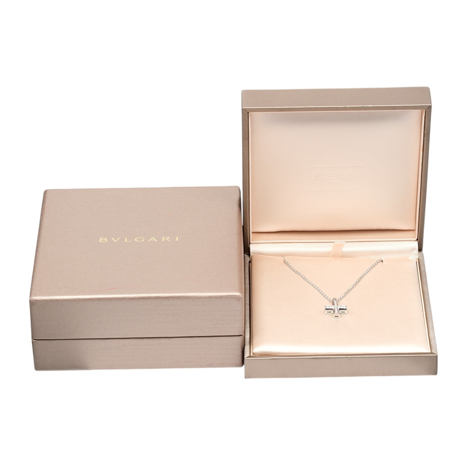 Bvlgari Greek Cross 18K White Gold With Diamonds Silver White_Gold Necklace Jewelry (Pre-Owned)