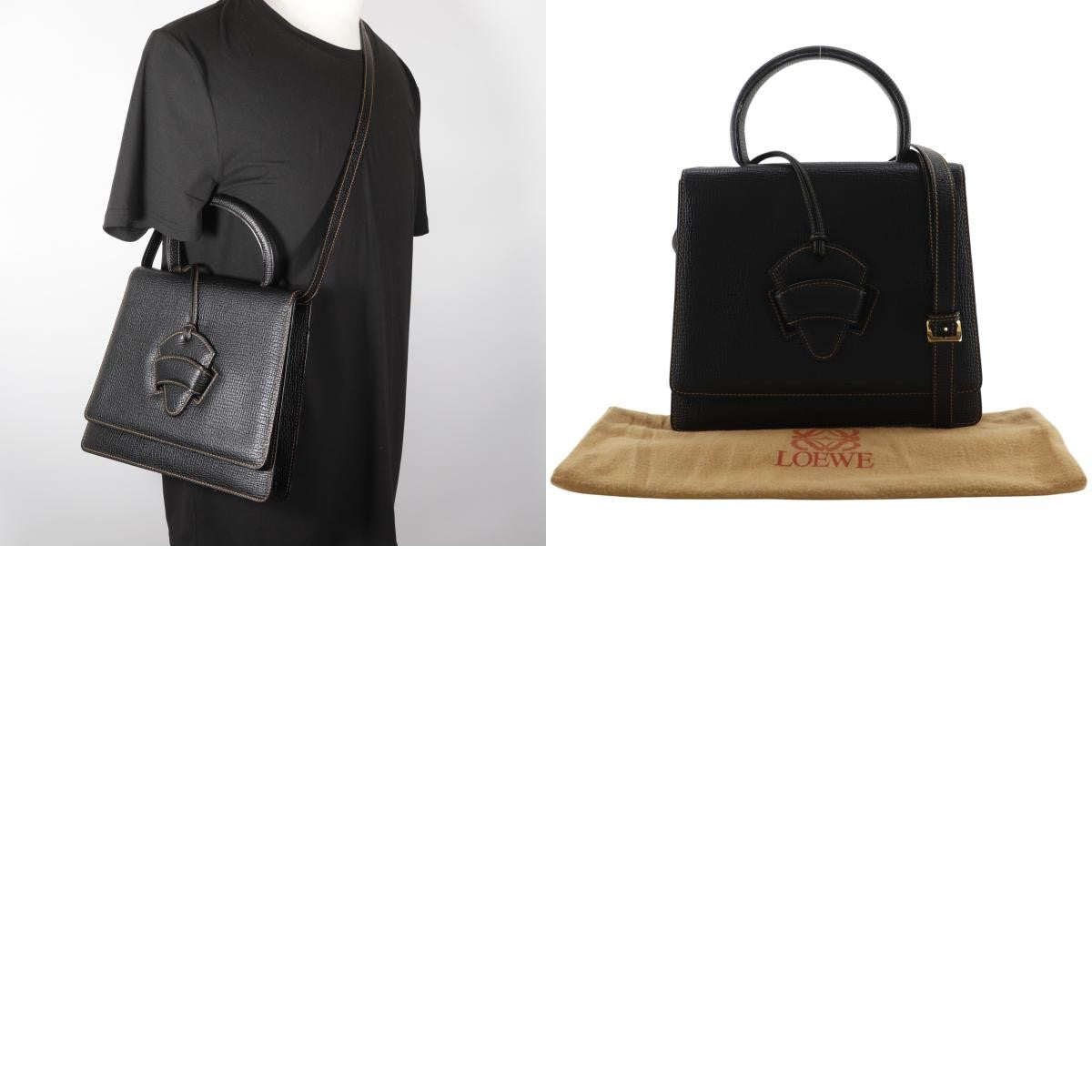 Loewe Barcelona Dome Top Handle Leather Black Leather Handbag (Pre-Owned)