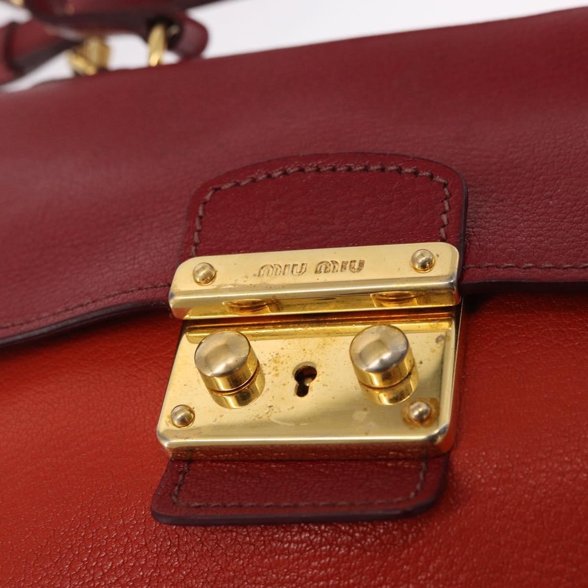 Miu Miu Madras Top Handle Leather Red Leather Handbag (Pre-Owned)
