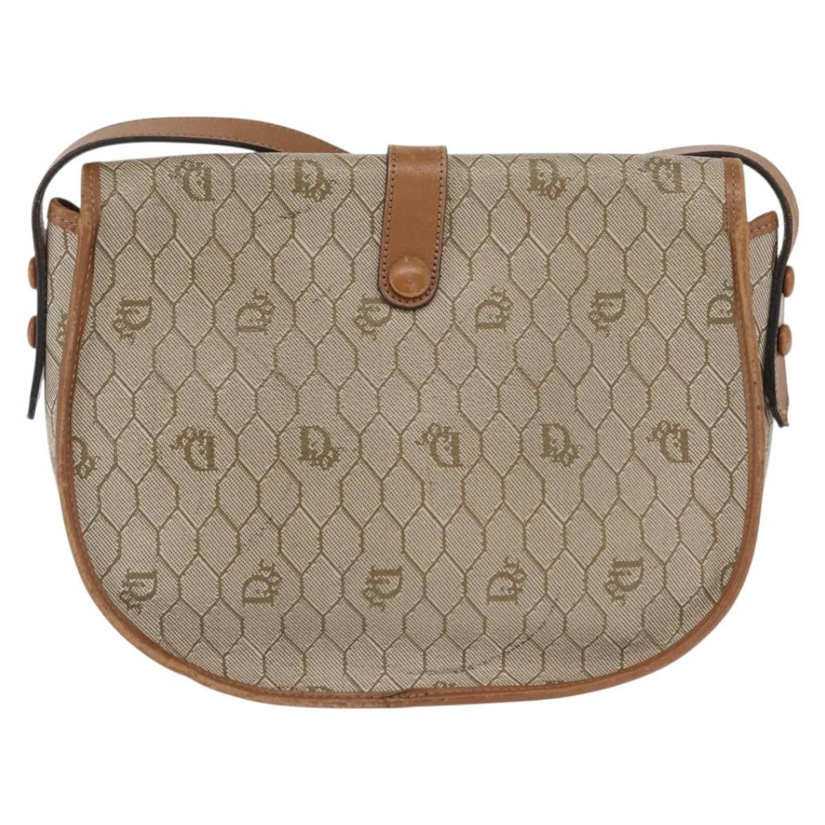 Christian Dior Vintage Honeycomb Canvas And Leather Beige Canvas Shoulder Bag Bag (Pre-Owned)