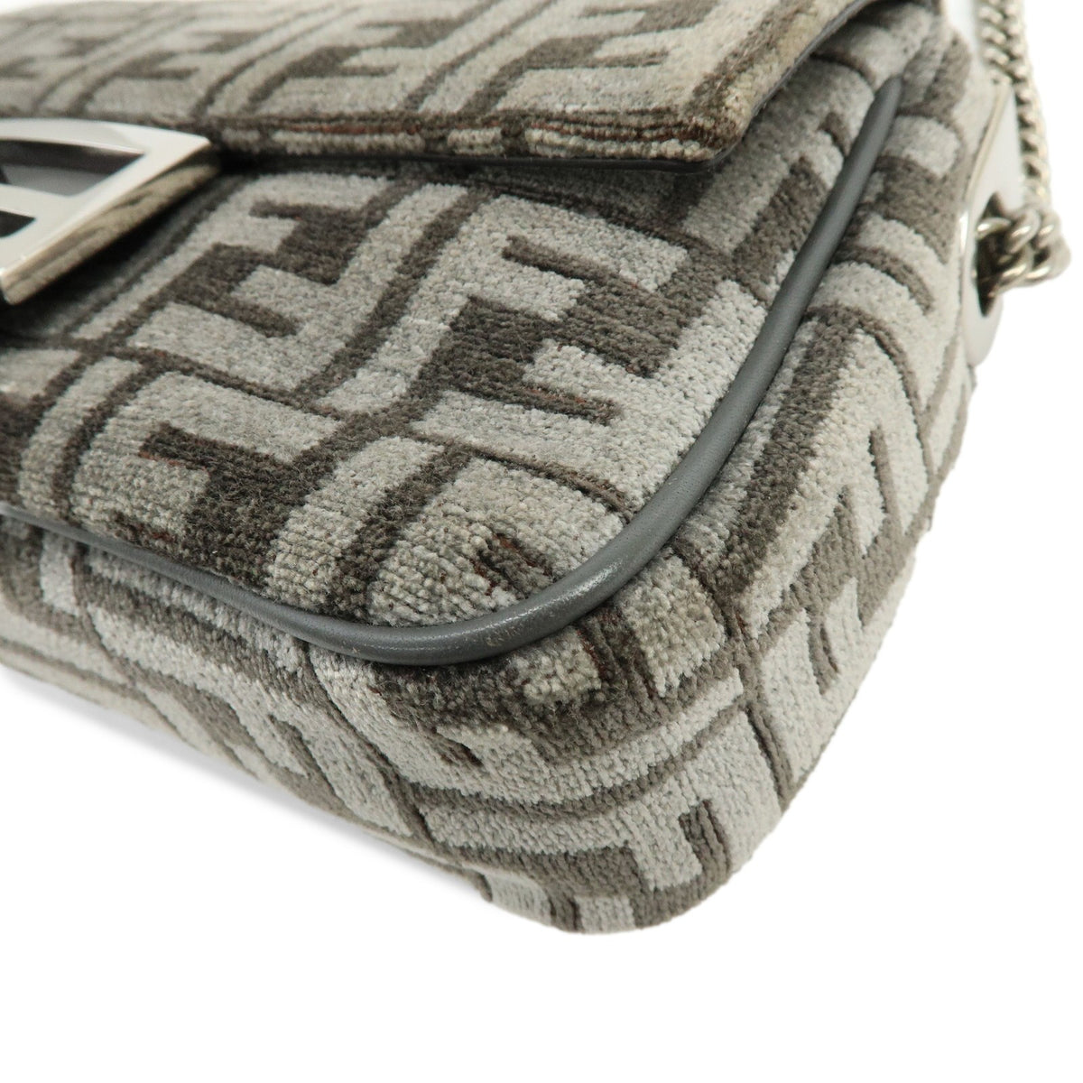 Fendi Chain Baguette Zucca Viscose Gray Viscose Handbag (Pre-Owned)