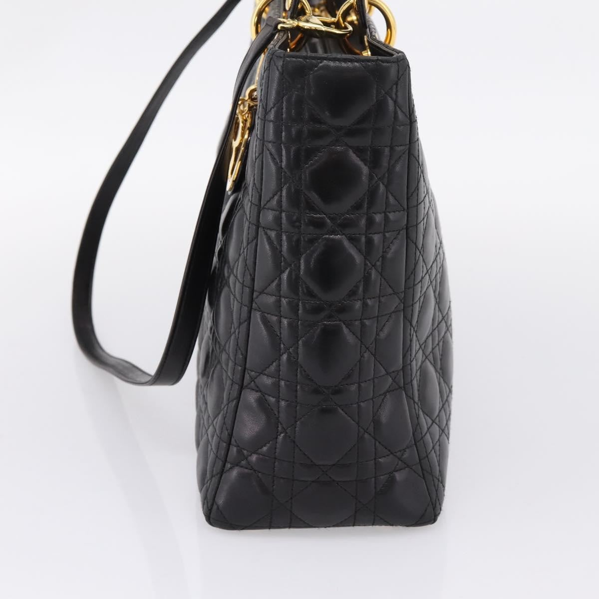 Christian Dior Vintage Lady Dior Cannage Quilt Lambskin Black Leather Handbag (Pre-Owned)