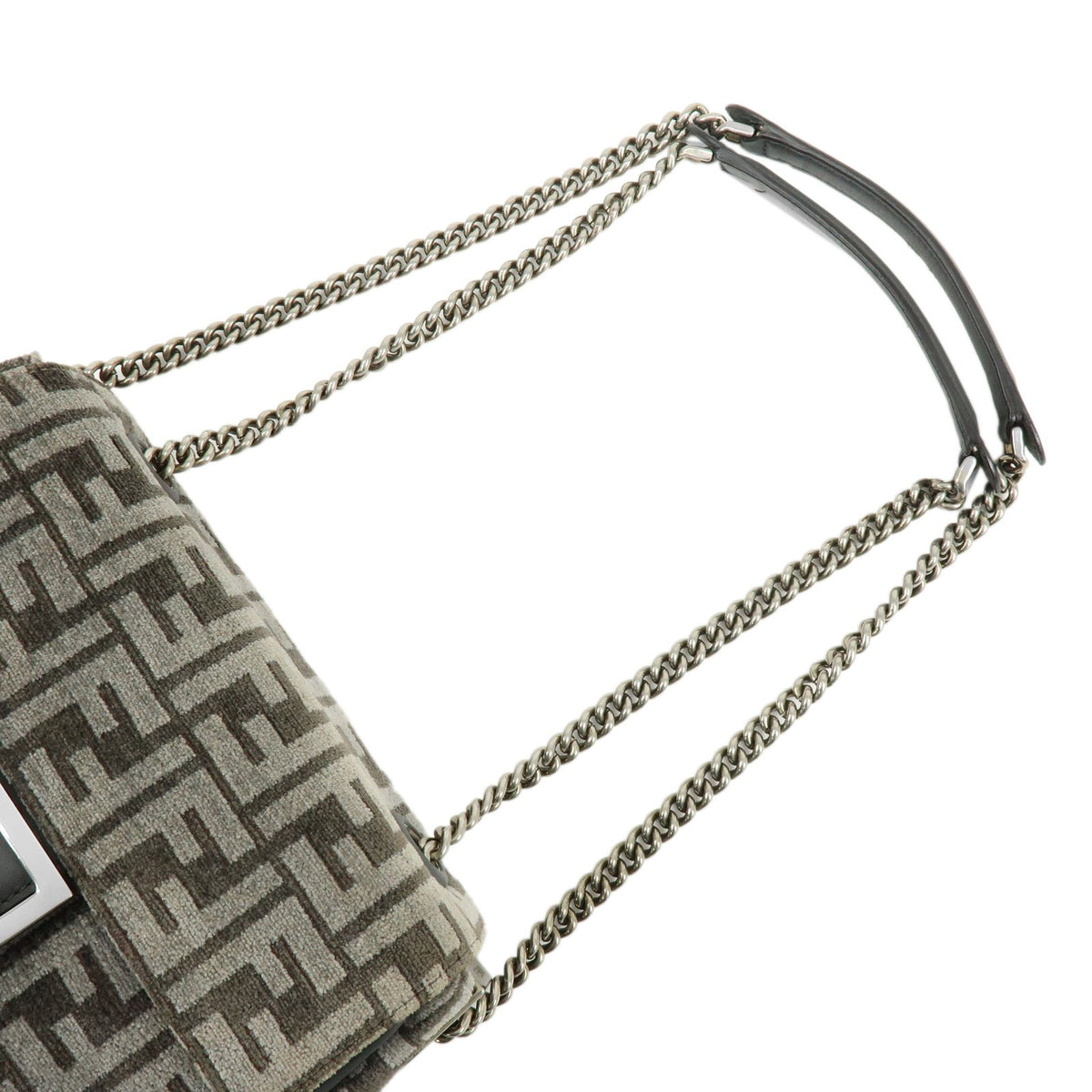 Fendi Chain Baguette Zucca Viscose Gray Viscose Handbag (Pre-Owned)
