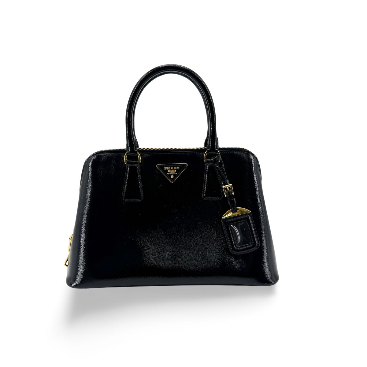 Prada Promenade Vernice Saffiano Leather Black Leather Handbag (Pre-Owned)