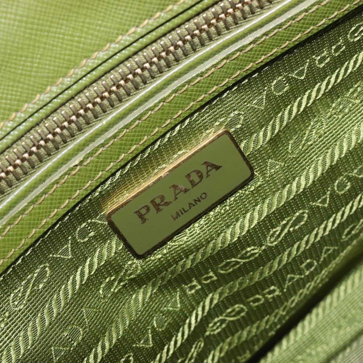 Prada Galleria Strap Leather Green Leather Handbag (Pre-Owned)