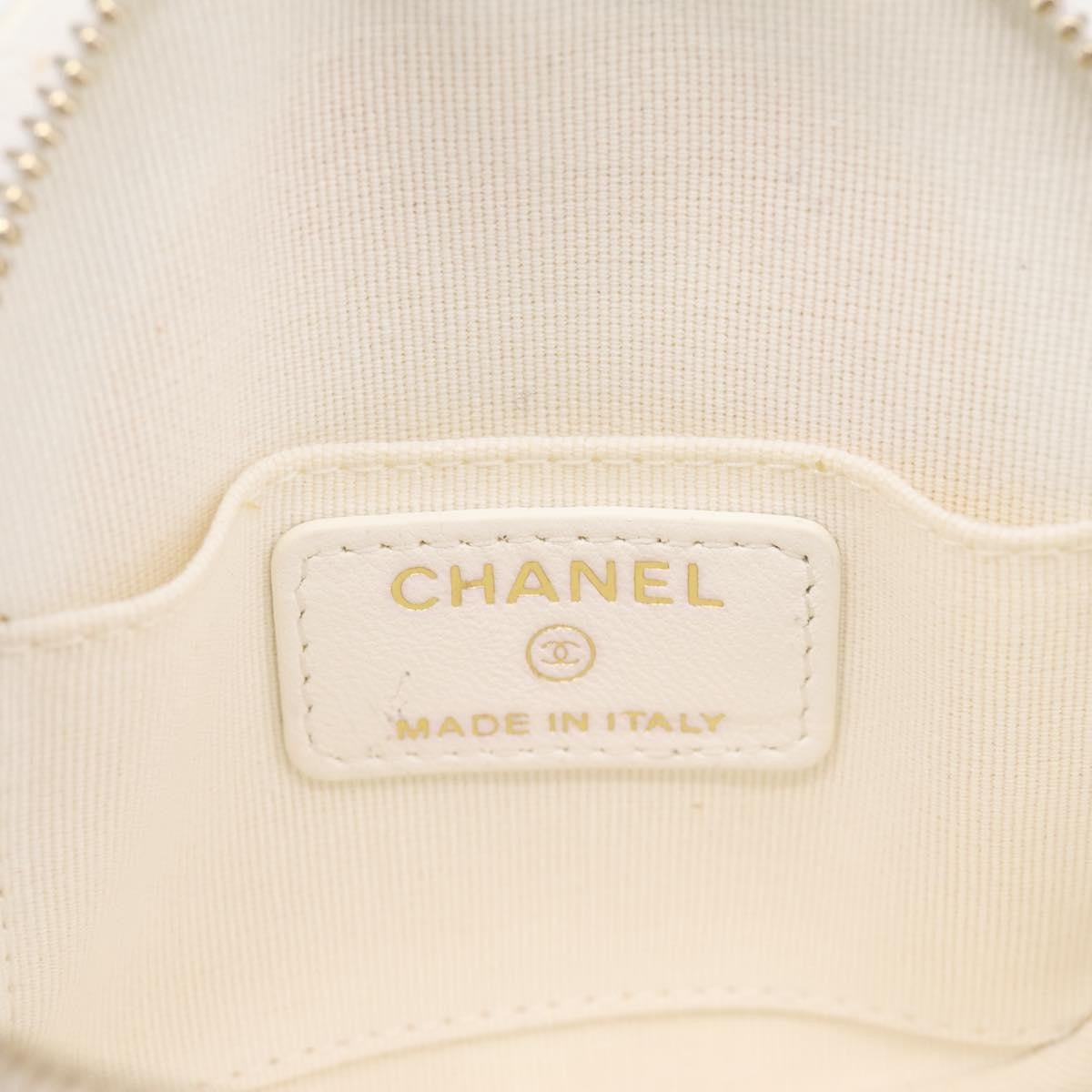 Chanel Camellia Round Clutch With Chain Lambskin White Leather Clutche & Pouche Bag (Pre-Owned)