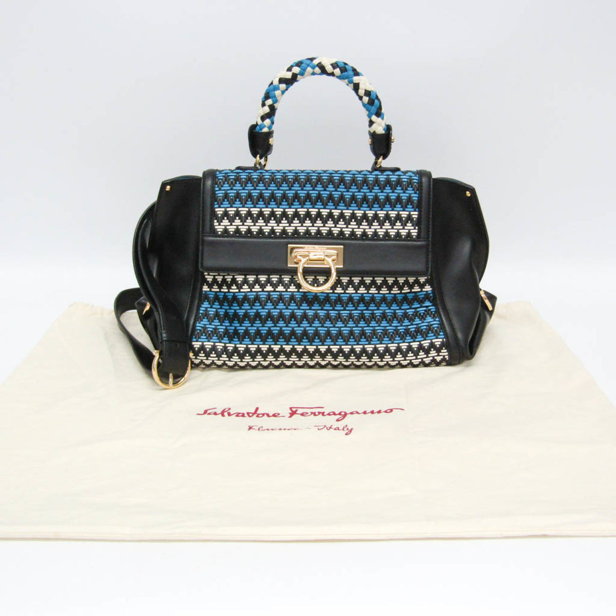 Salvatore Ferragamo Sofia Satchel Multicolor Woven Leather Multicolour Leather Handbag (Pre-Owned)