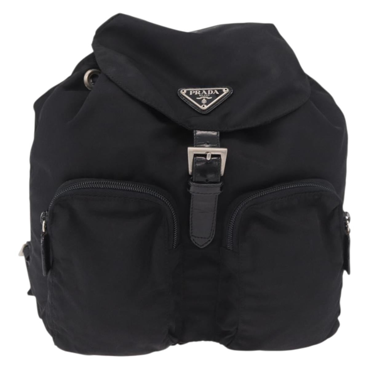Prada Double Front Pocket Tessuto Black Nylon Backpack Bag (Pre-Owned)