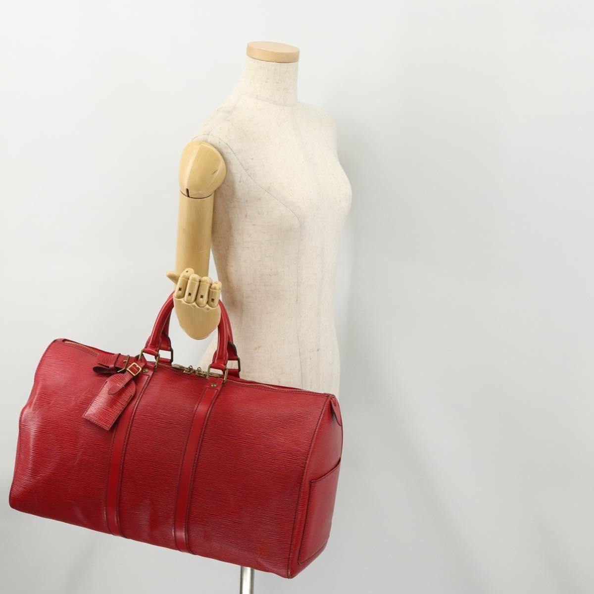 Louis Vuitton Keepall Epi Leather Red Leather Travel Bag Bag (Pre-Owned)