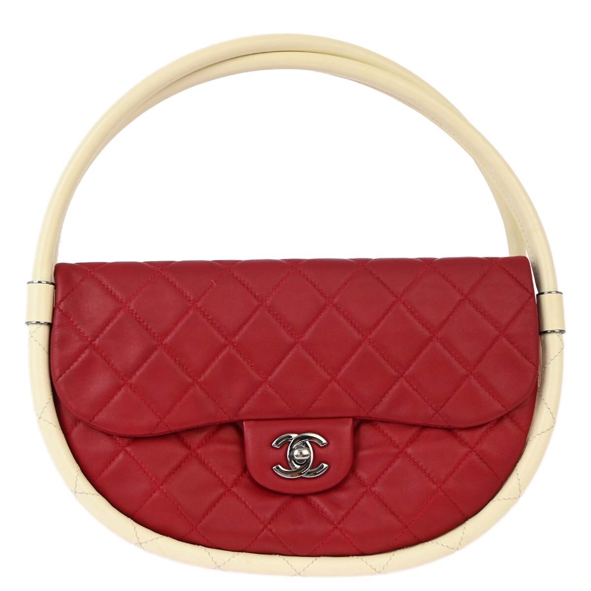 Chanel Hula Hoop Quilted Lambskin Red Leather Handbag (Pre-Owned)