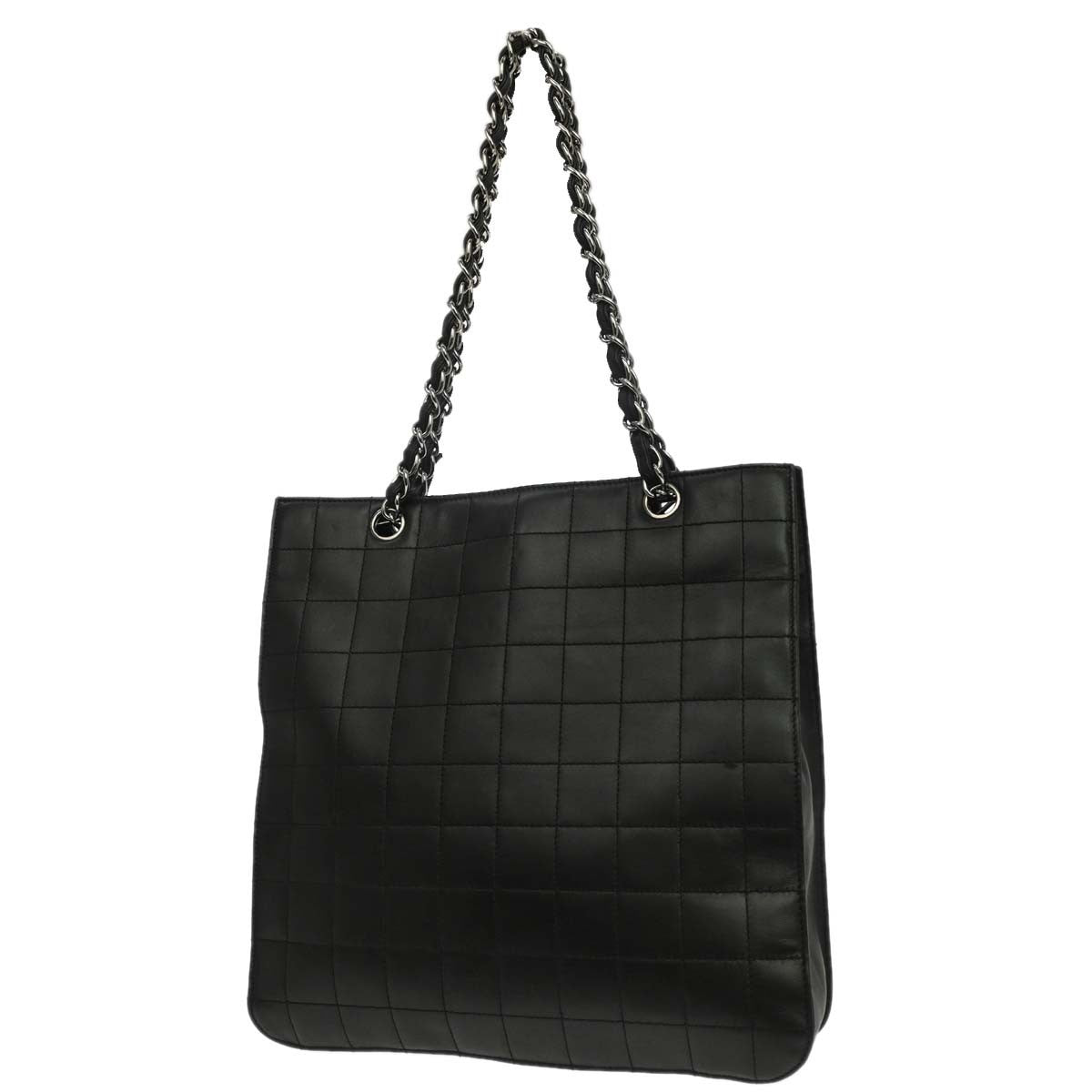 Chanel Chocolate Bar Cc Tote Quilted Leather Black Leather Tote Bag Bag (Pre-Owned)