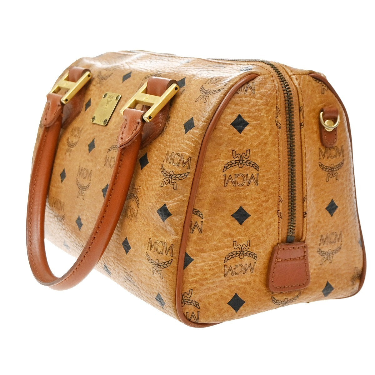 MCM Visetos Logogramme Canvas And Leather Brown Leather Handbag (Pre-Owned)