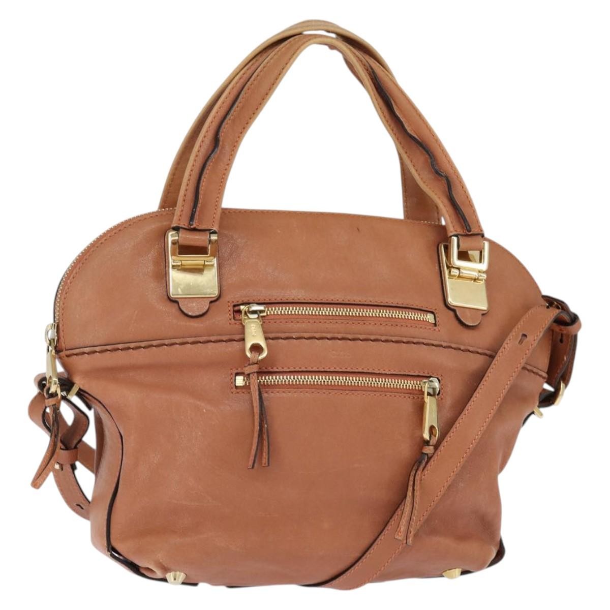 Chloe Angie Tote Leather Brown Leather Tote Bag Bag (Pre-Owned)