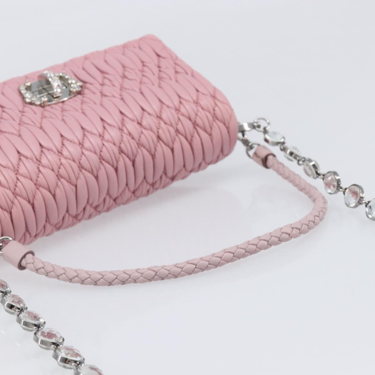 Miu Miu Crystal 2Way Matelasse Leather Pink Leather Clutche & Pouche Bag (Pre-Owned)