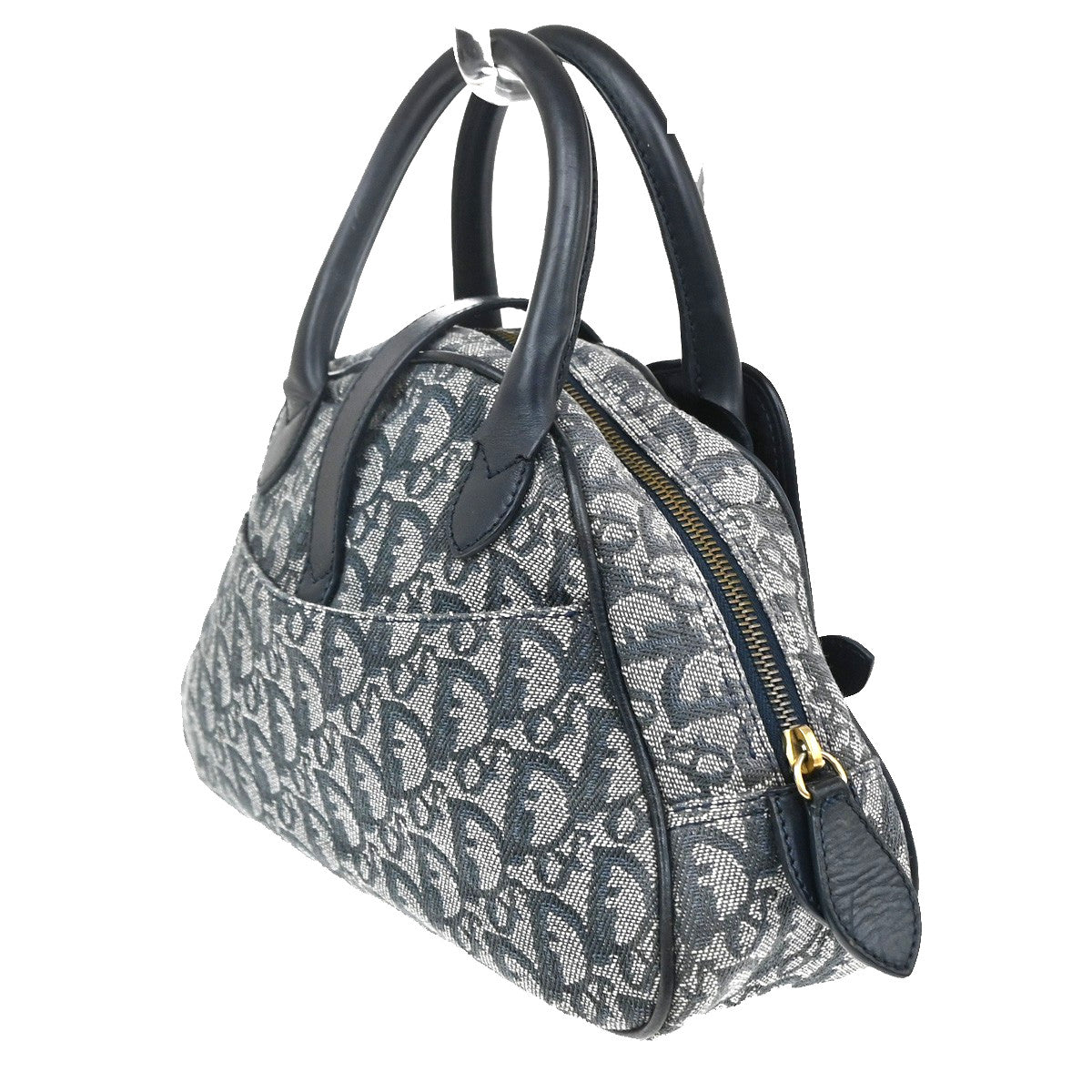 Christian Dior Vintage Saddle Bowler Diorissimo Canvas Navy Canvas Handbag (Pre-Owned)