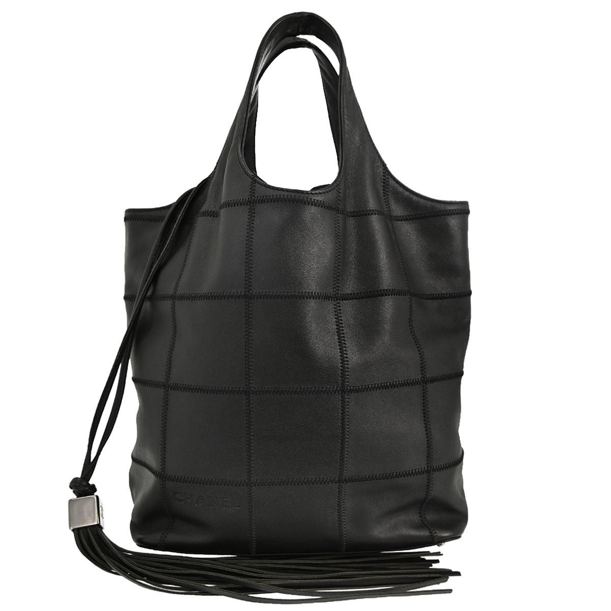 Chanel Square Stitch Tassel Hobo Quilted Leather Black Leather Shoulder Bag Bag (Pre-Owned)