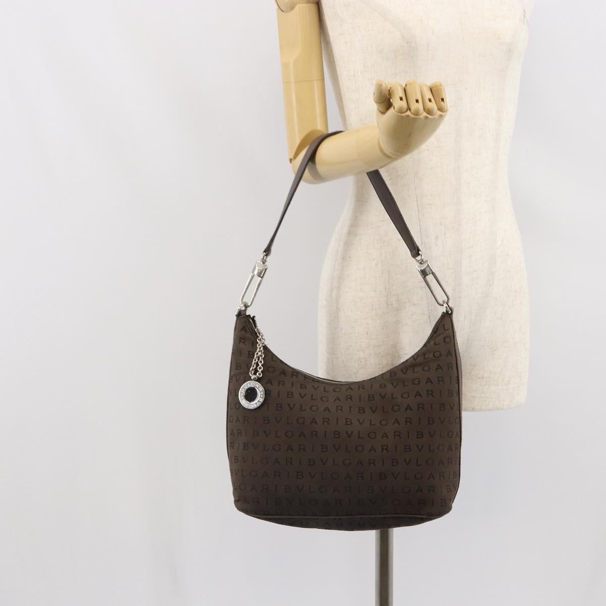 Bvlgari Logomania Canvas With Leather Brown Canvas Shoulder Bag Bag (Pre-Owned)