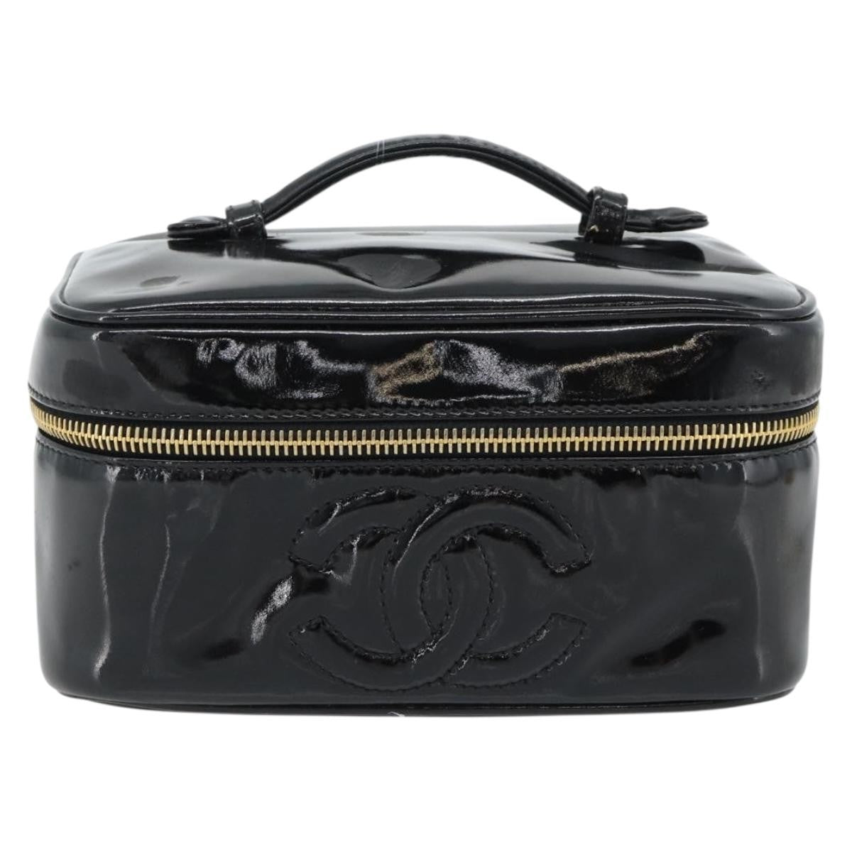 Chanel Vintage Timeless Cosmetic Case Patent Black Patent_Leather Handbag (Pre-Owned)