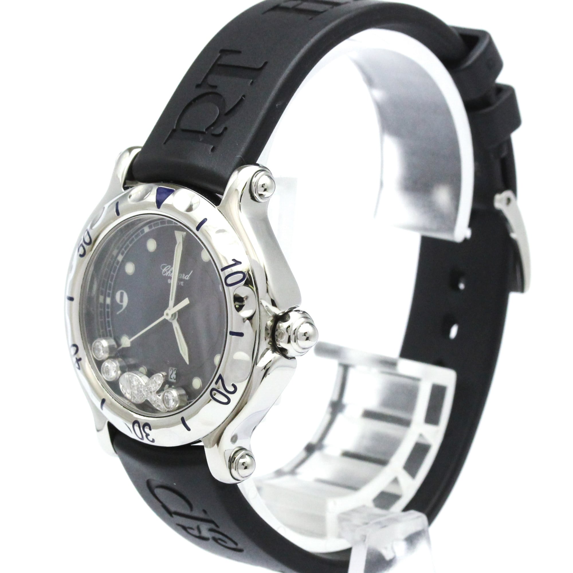 Chopard Happy Sport Fish Round Quartz Stainless Steel And Rubber With Floating Diamonds Watch (Pre-Owned)