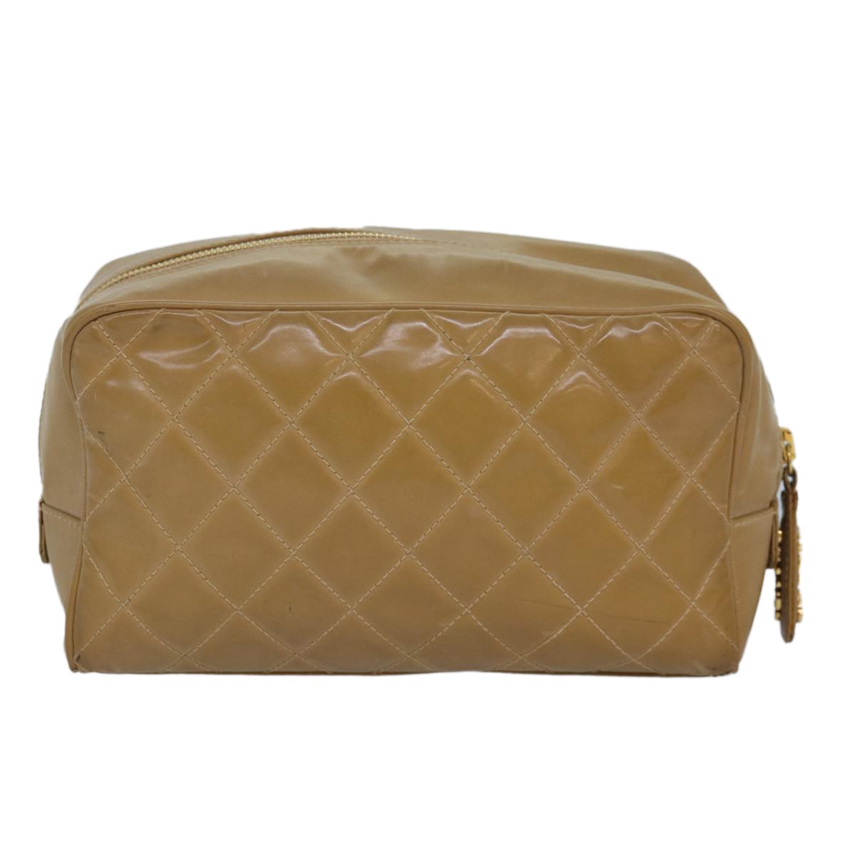 Chanel Square Stitch Toiletry Lambskin Beige Leather Clutche & Pouche Bag (Pre-Owned)