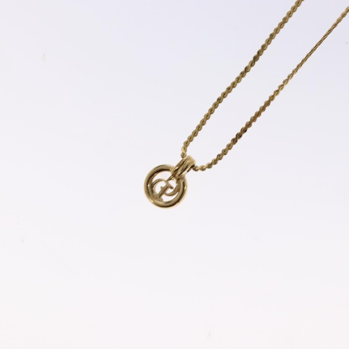 Christian Dior Round Logo Pendant Metal With Crystal Gold Metal Necklace Jewelry (Pre-Owned)