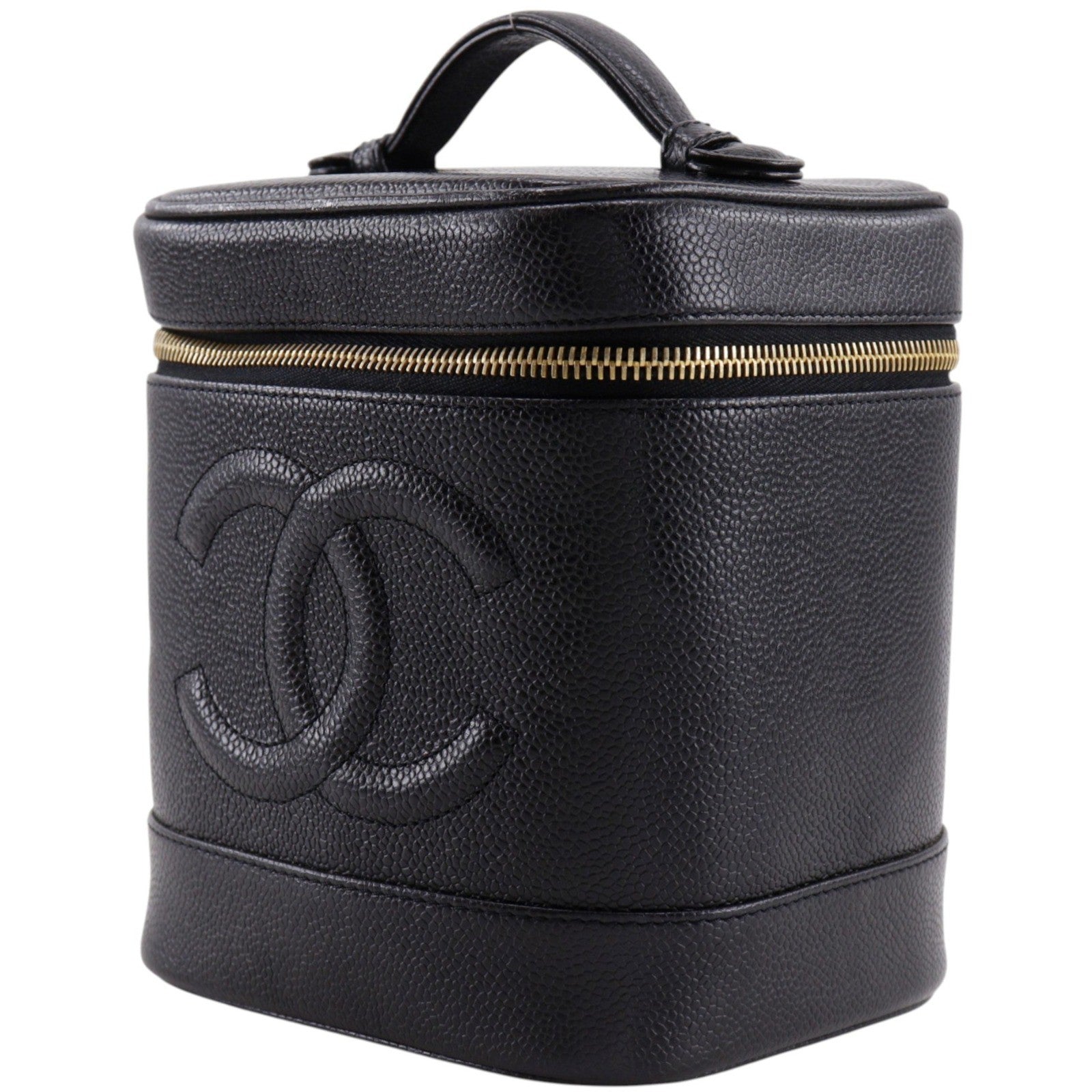 Chanel Vintage Timeless Cosmetic Case Caviar Black Leather Handbag (Pre-Owned)