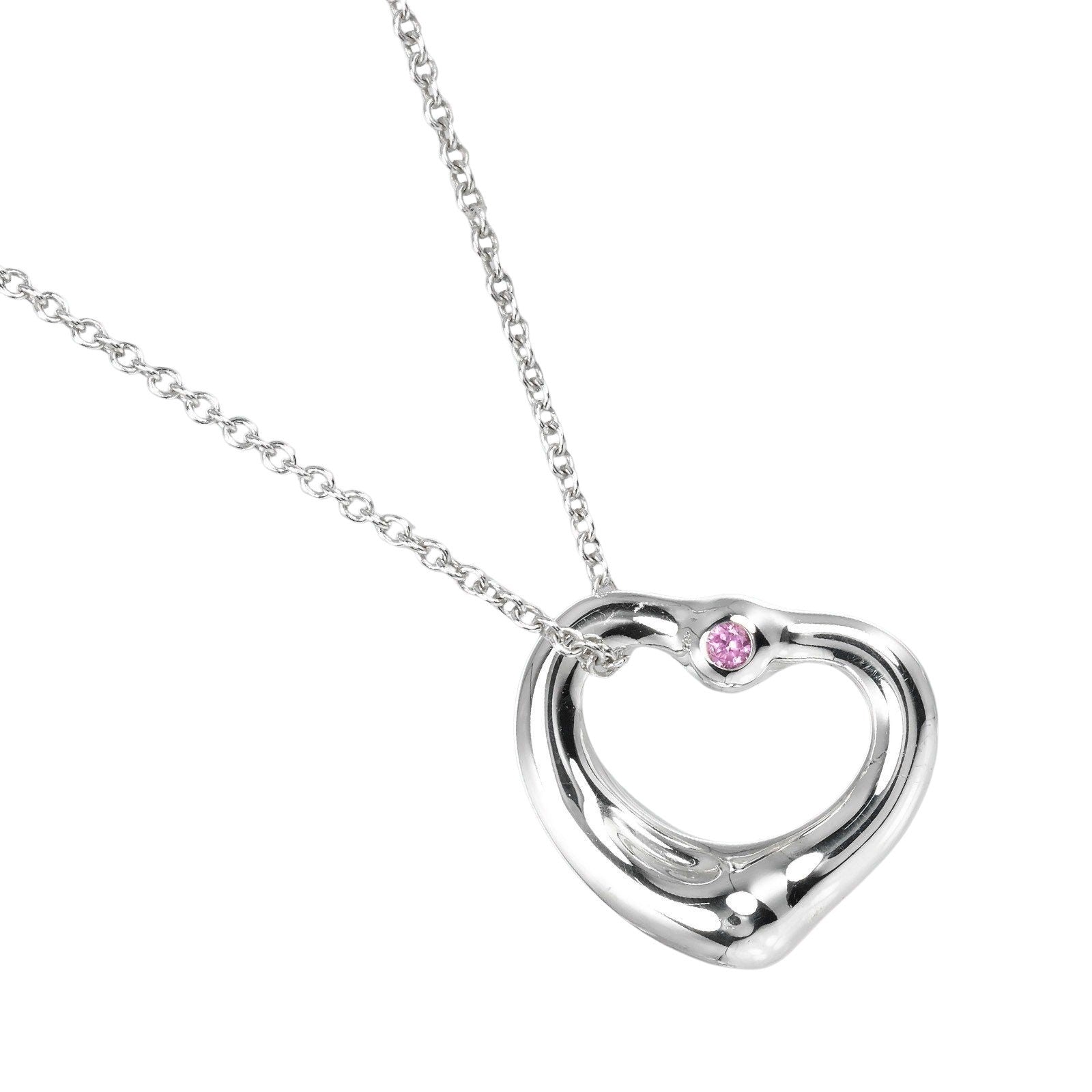 Tiffany & Co. Elsa Peretti Open Heart Pendant Sterling Silver With Pink Sapphire Silver Silver Necklace Jewelry (Pre-Owned)