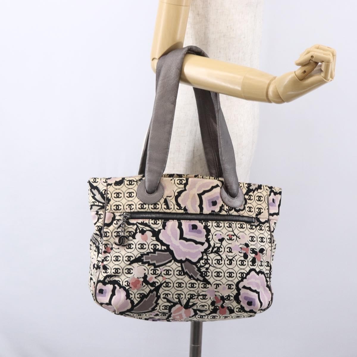 Chanel Vintage Floral Beige Canvas Tote Bag Bag (Pre-Owned)