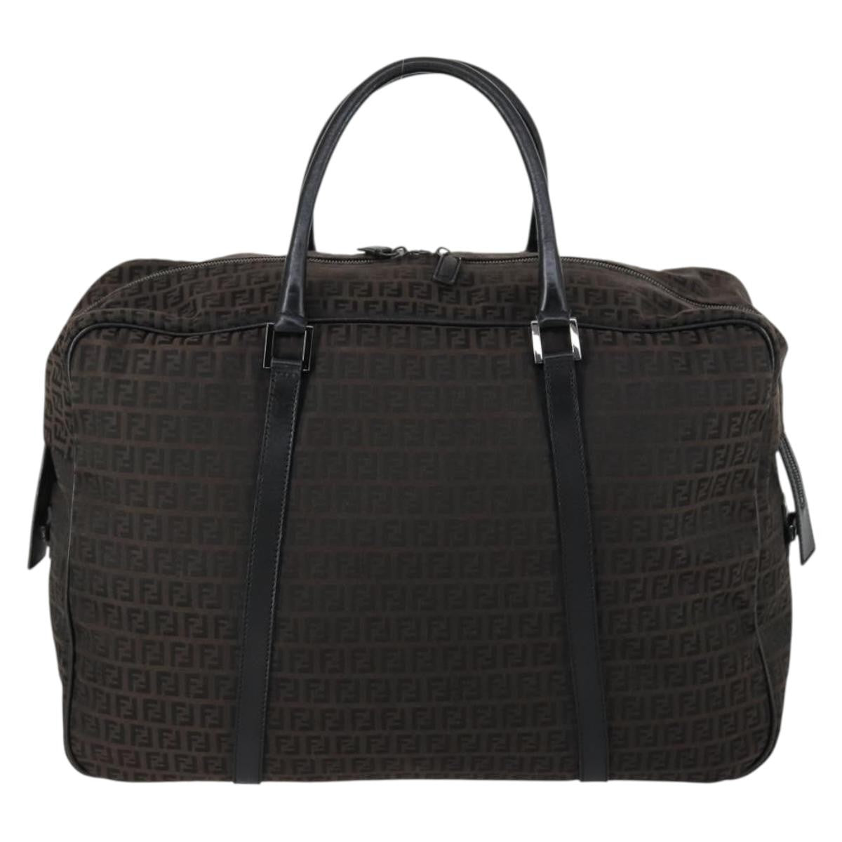 Fendi Vintage Boston Zucchino Canvas Brown Canvas Handbag (Pre-Owned)