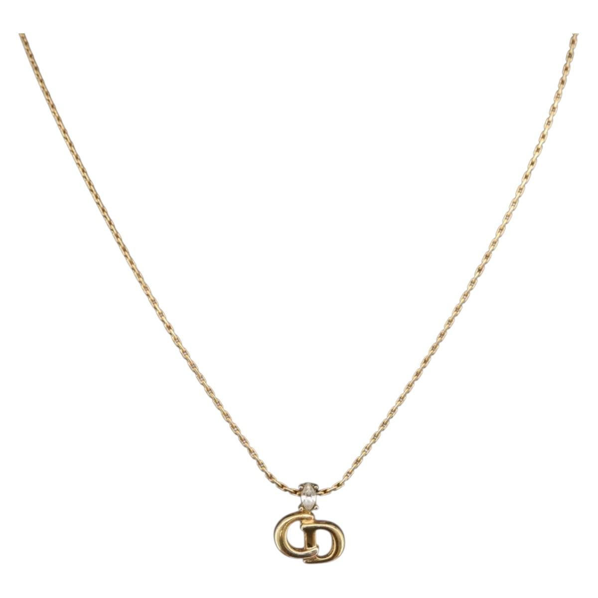Christian Dior Cd Pendant Metal And Crystals Gold Metal Necklace Jewelry (Pre-Owned)