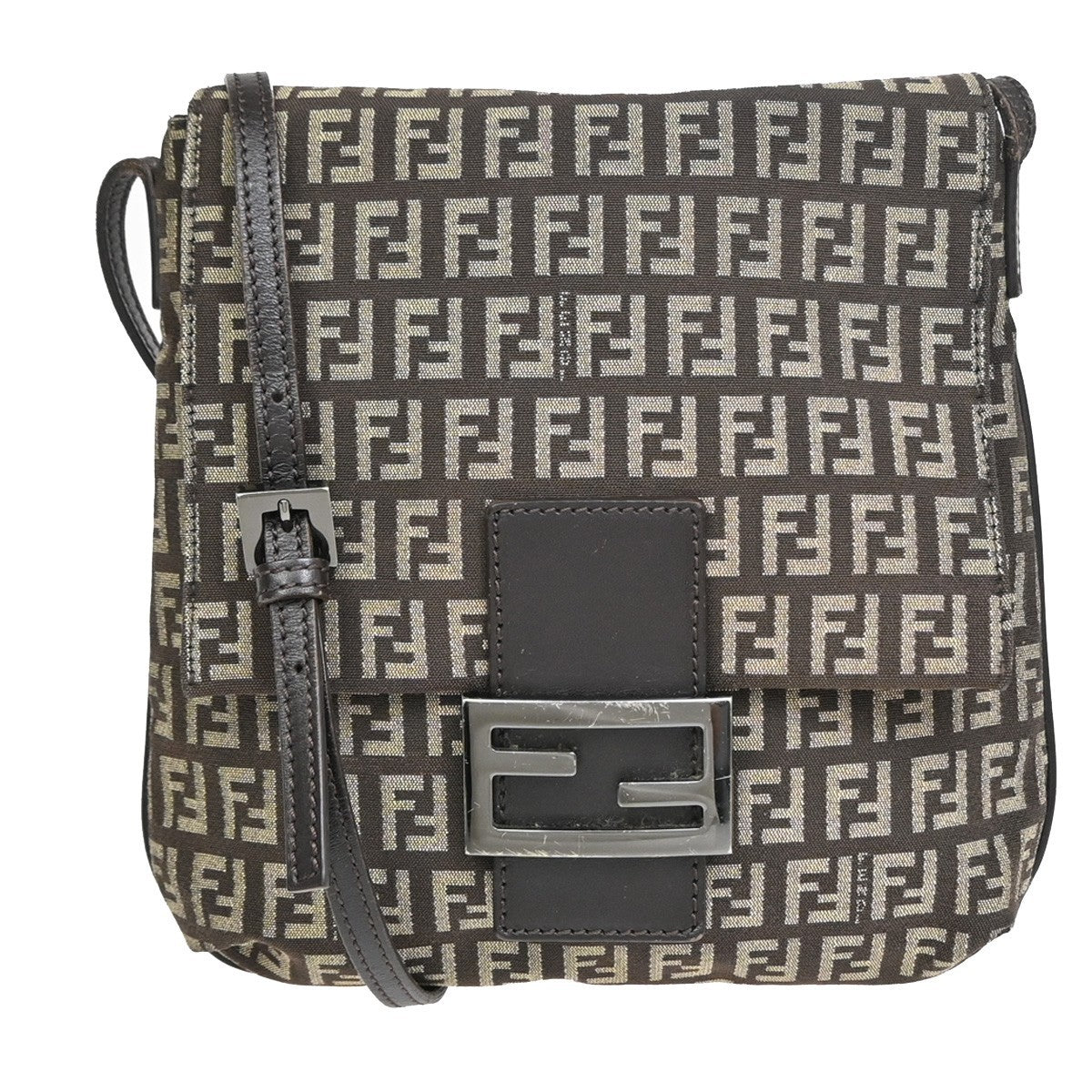 Fendi Vintage Flap Zucchino Canvas Brown Canvas Crossbody Bag Bag (Pre-Owned)