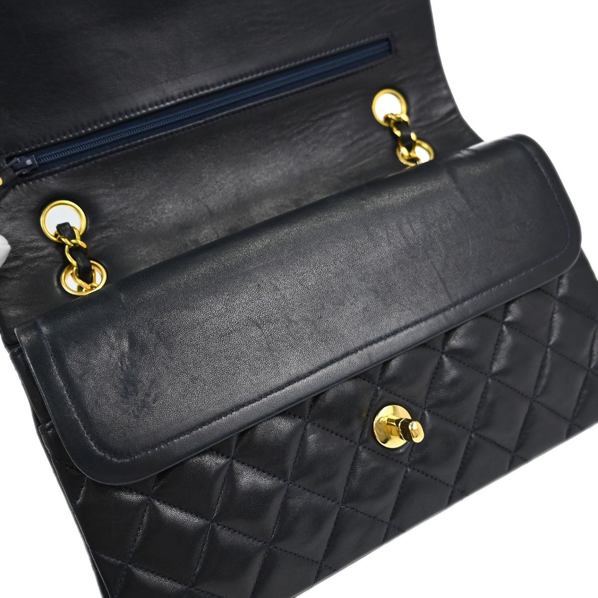 Chanel Timeless - Classic Double Flap Quilted Lambskin Navy Leather Shoulder Bag Bag (Pre-Owned)