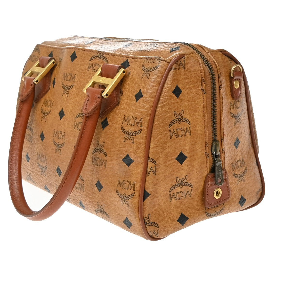 MCM Visetos Logogramme Canvas And Leather Brown Leather Handbag (Pre-Owned)