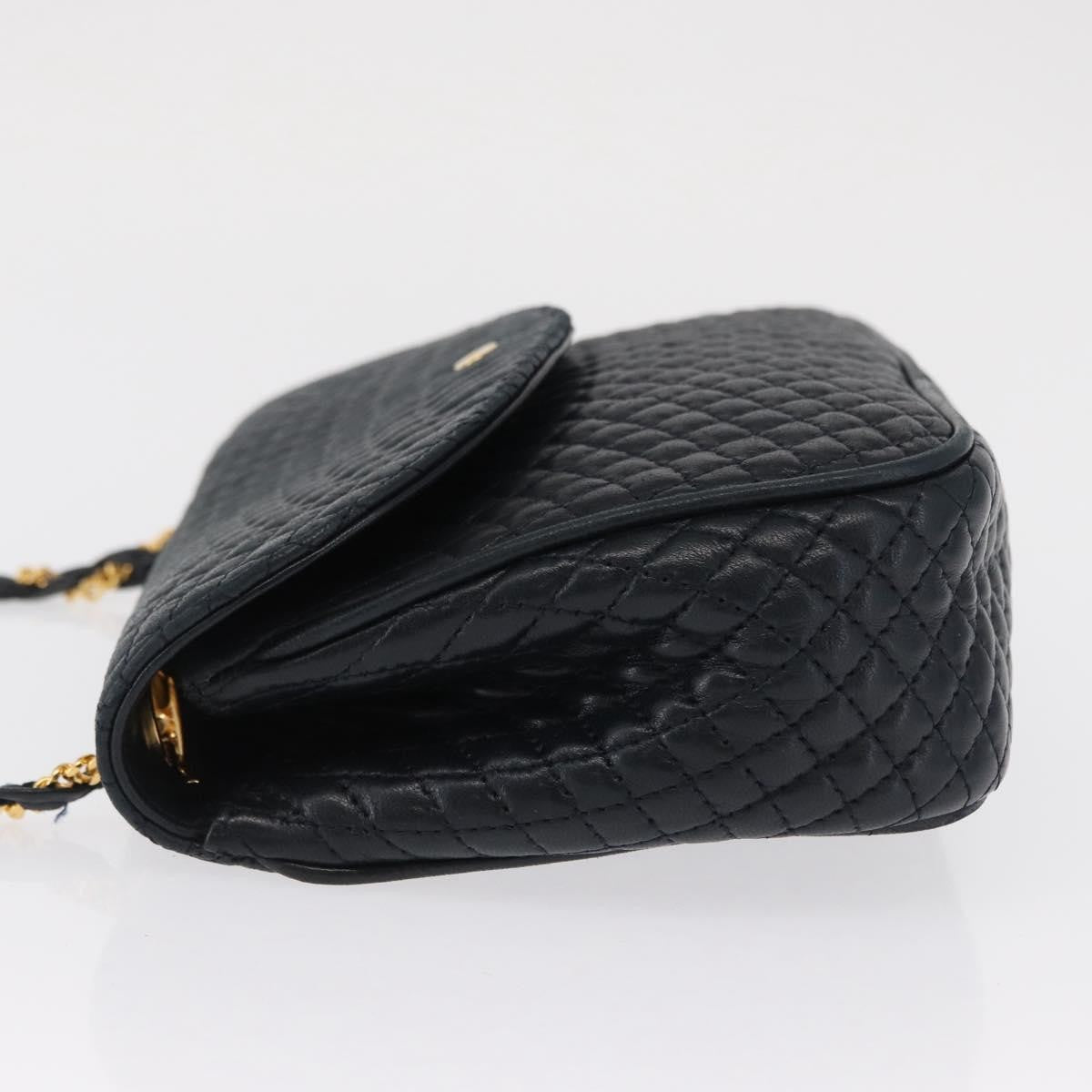 Bally Vintage Chain Quilted Leather Navy Leather Shoulder Bag Bag (Pre-Owned)