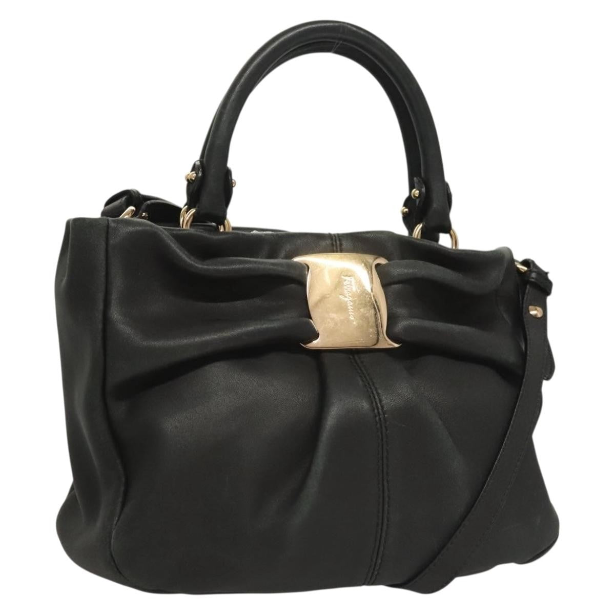 Salvatore Ferragamo Vala Leather Black Leather Handbag (Pre-Owned)