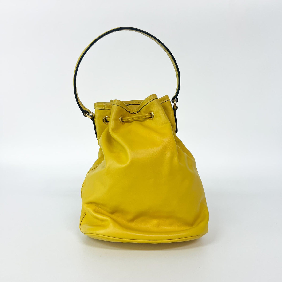 Prada Duet Drawstring Bucket Leather Yellow Leather Handbag (Pre-Owned)