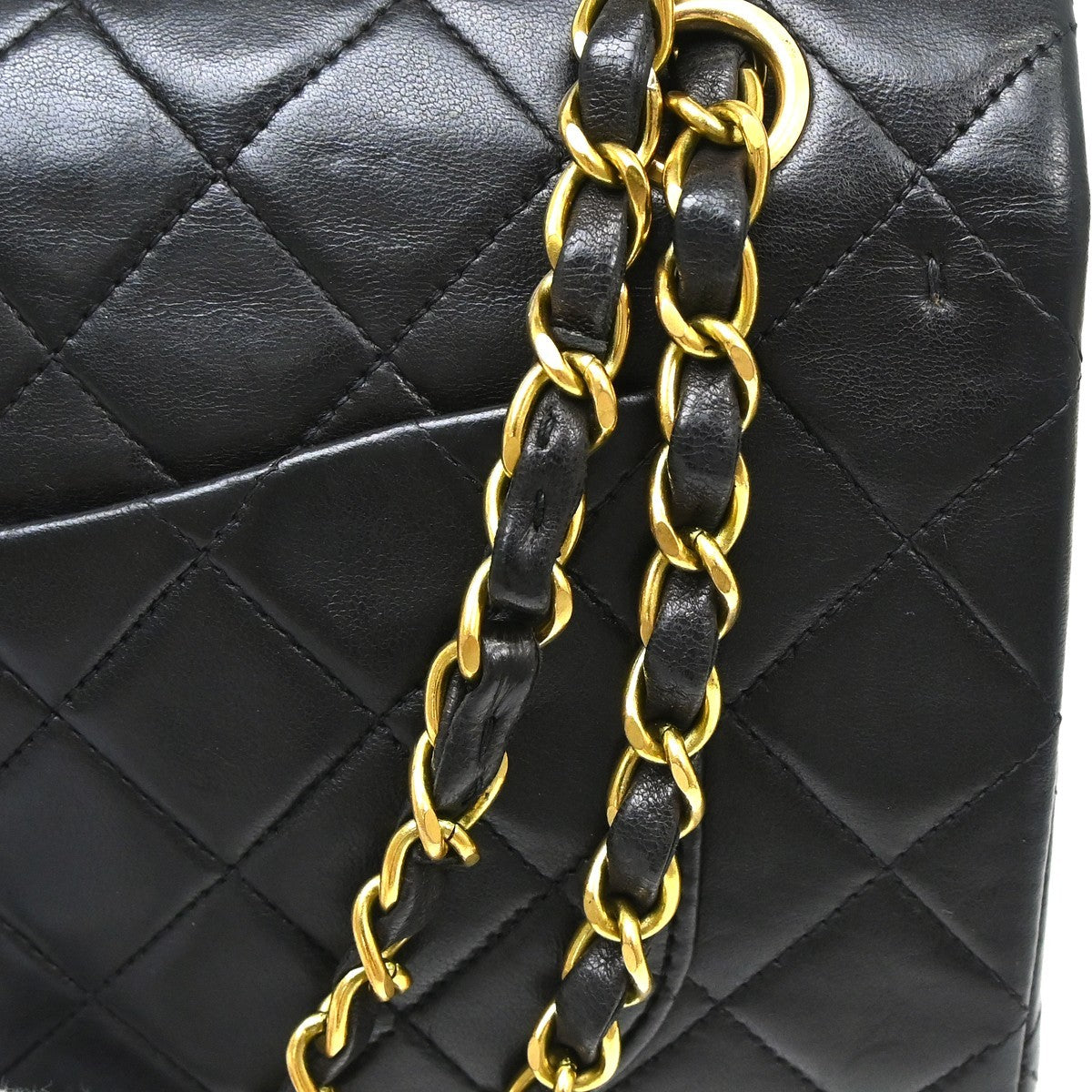 Chanel Classic Double Flap Quilted Lambskin Black Leather Handbag (Pre-Owned)