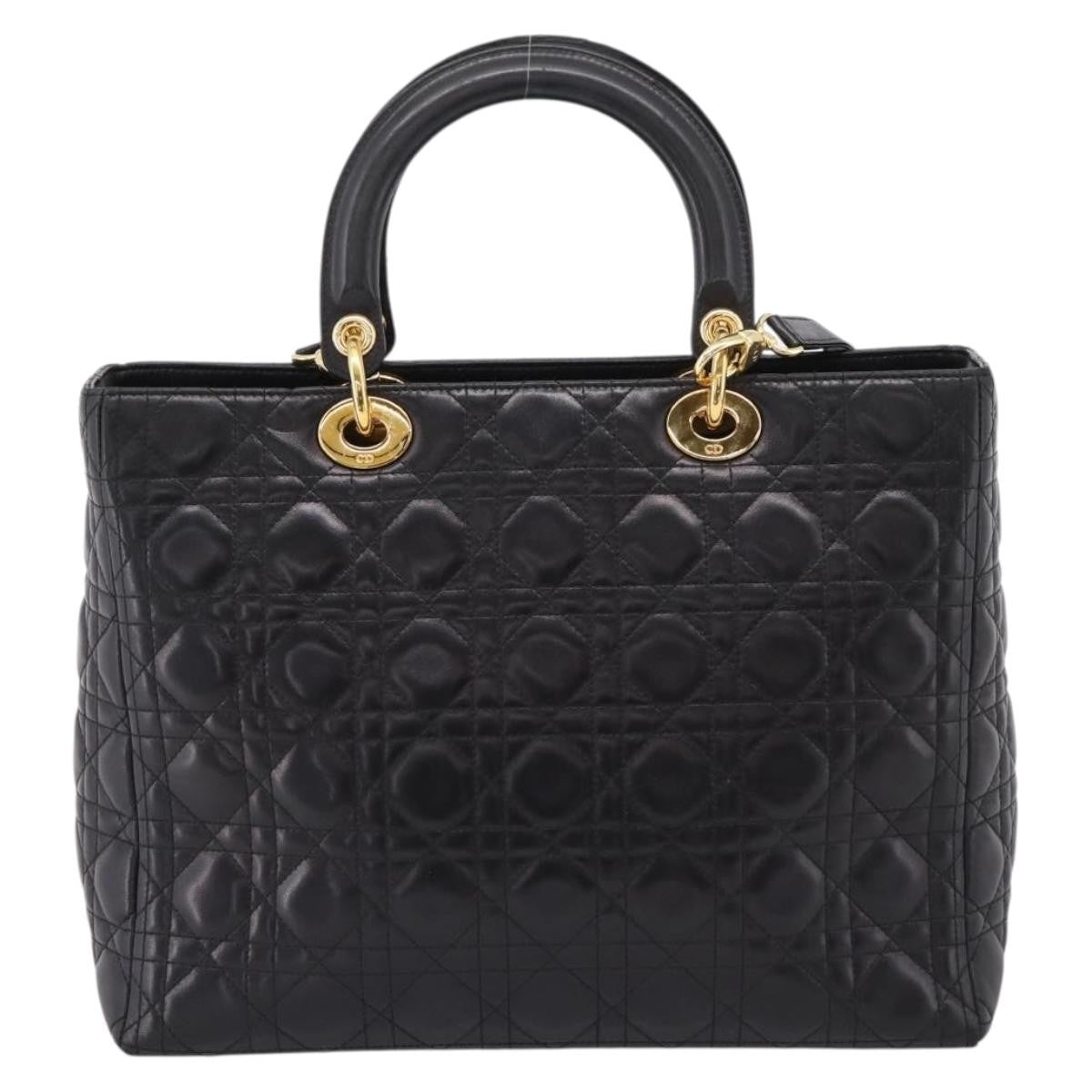 Christian Dior Vintage Lady Dior Cannage Quilt Lambskin Black Leather Handbag (Pre-Owned)