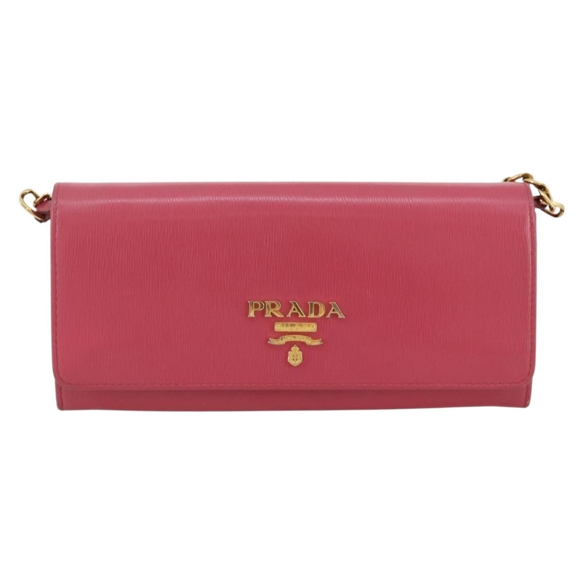 Prada Wallet On Chain Saffiano Leather Pink Leather Crossbody Bag Bag (Pre-Owned)