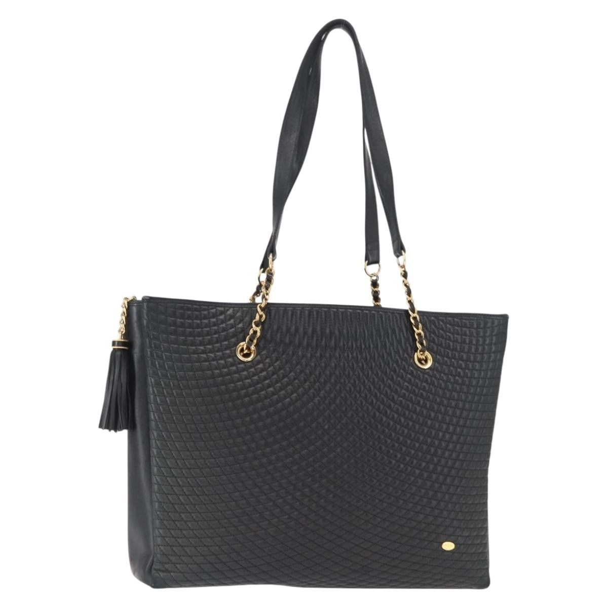 Bally Vintage Quilted Leather Black Leather Tote Bag Bag (Pre-Owned)