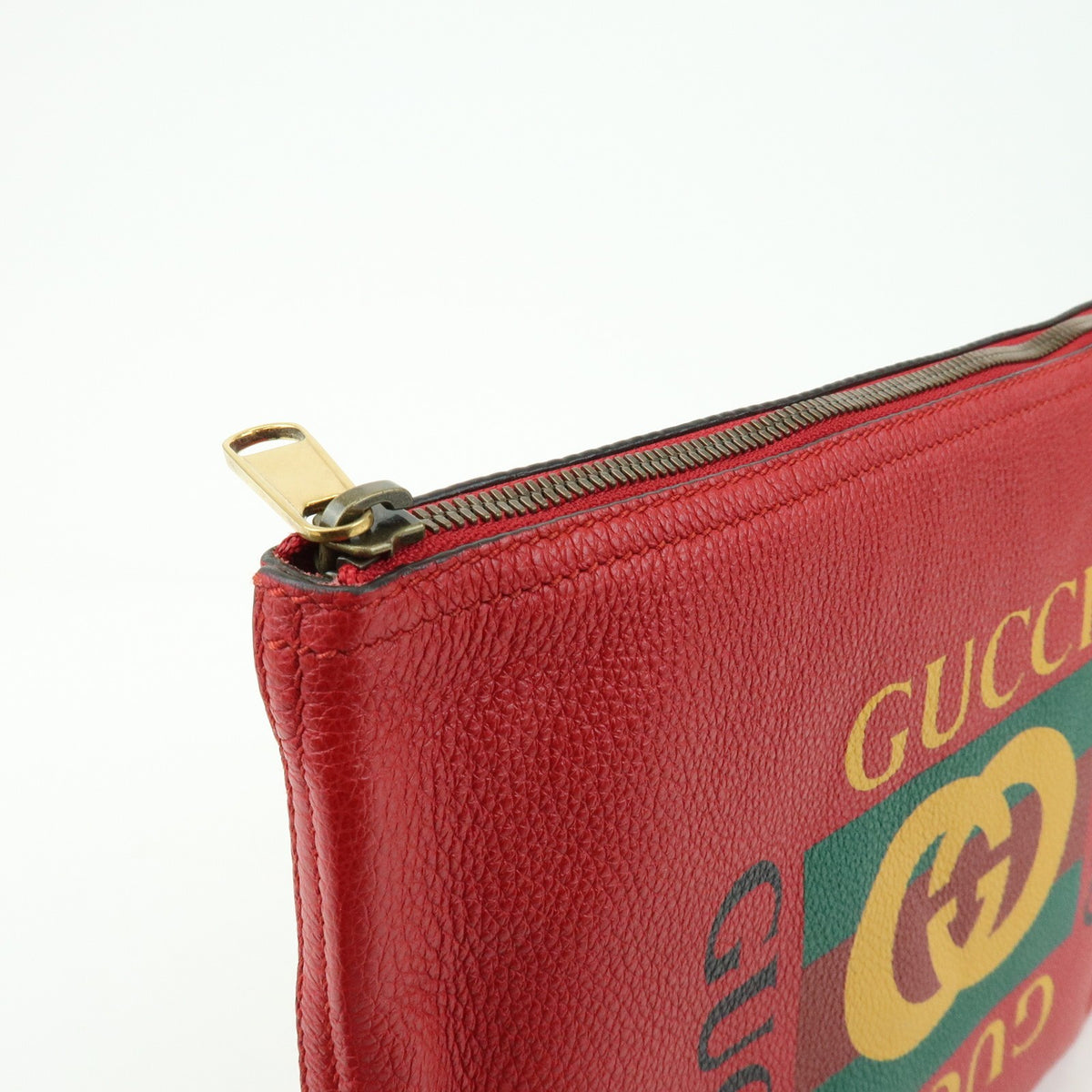 Gucci Logo Portfolio Printed Leather Red Leather Clutche & Pouche Bag (Pre-Owned)