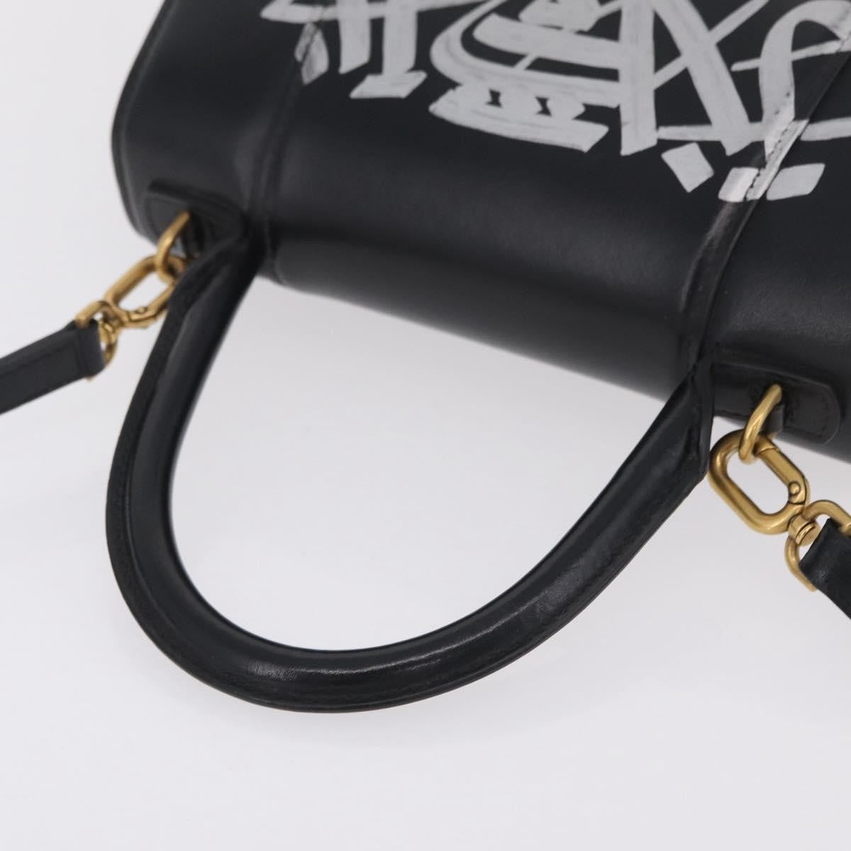 Balenciaga Graffiti Hourglass Top Handle Leather Black Leather Handbag (Pre-Owned)