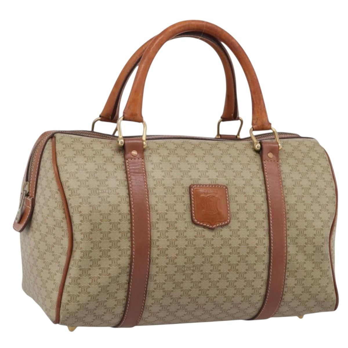 Celine Macadam Macadam With Leather Beige Canvas Tote Bag Bag (Pre-Owned)