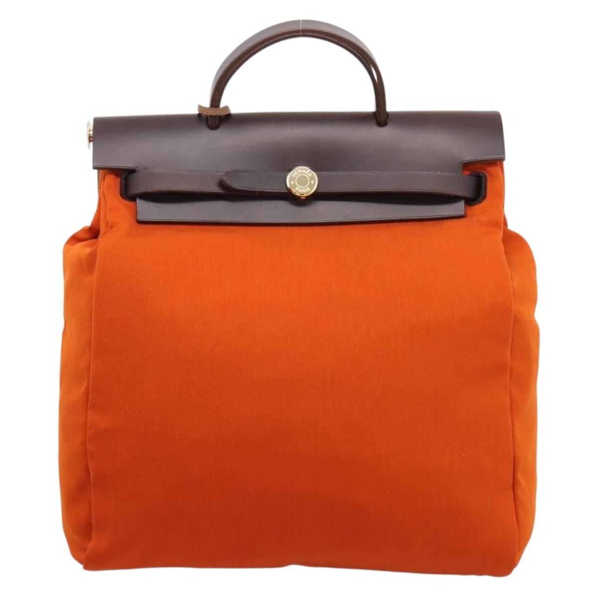 Hermes Herbag A Dos Toile Orange Canvas Backpack Bag (Pre-Owned)