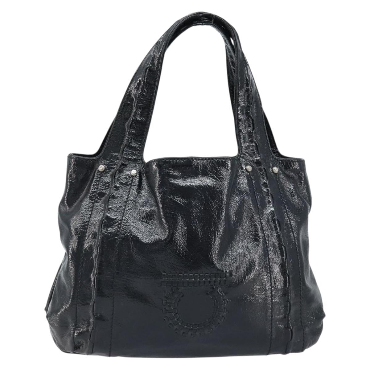 Salvatore Ferragamo Gancini Handle Tote Leather Black Leather Handbag (Pre-Owned)