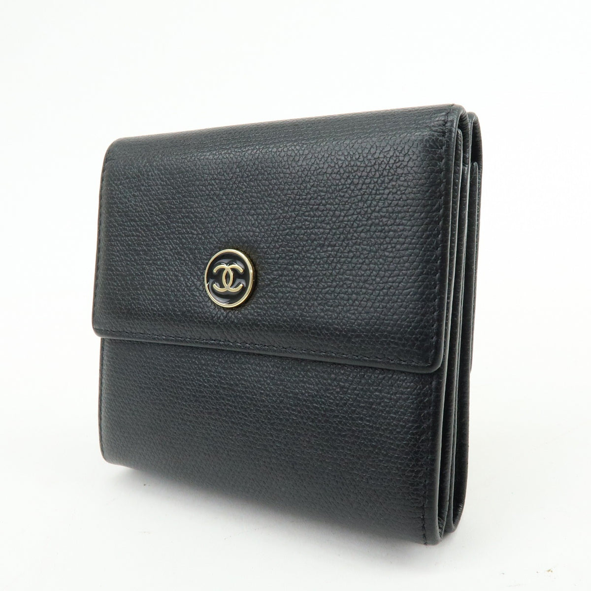 Chanel Cc Button Coin Purse Leather Black Calfskin Card Holders Accessory (Pre-Owned)